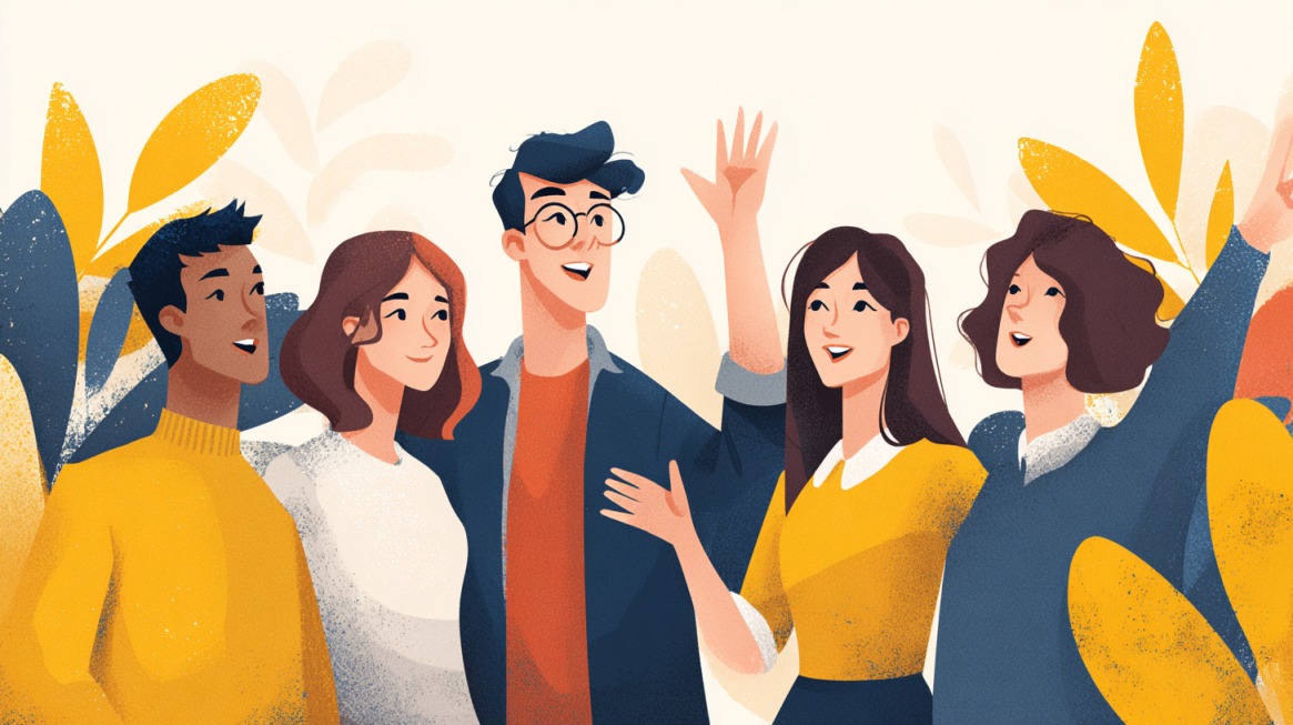 Illustration of a group of people happily socializing at a community event