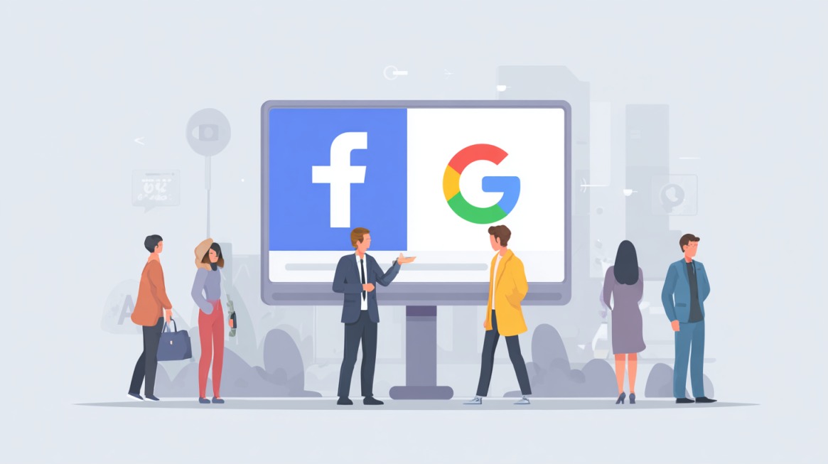 Illustration of a small shop with a striped awning and a shop owner standing at the entrance surrounded by plants